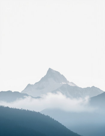 Mountain landscape with fog in the morning. Caucasus Mountains, Georgia