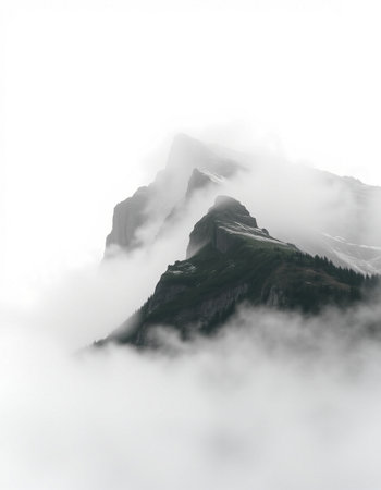 Landscape of mountains in clouds in the Dolomites, Italy