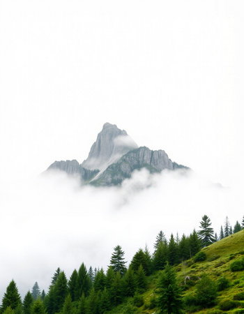 Mountain landscape with fog and clouds in the italian alpsの写真素材