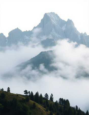 Foggy mountain landscape in the Dolomites, Italy.の写真素材