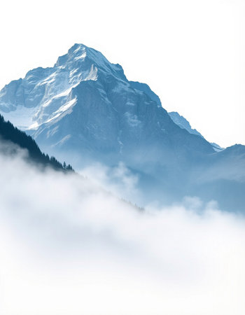 mountains in the fog on a white background, Switzerland, Europe