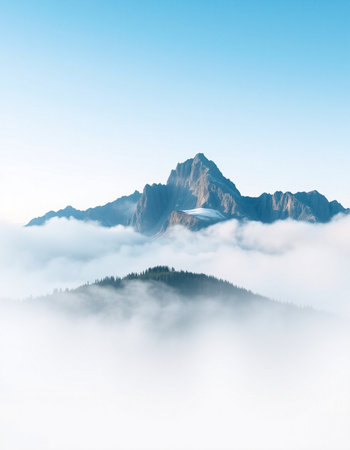 Mountain peak in the clouds. Landscape. Artistic style.の写真素材