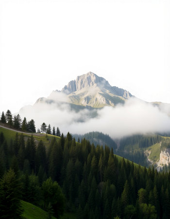 Mountain landscape with fog in the italian dolomitesの写真素材