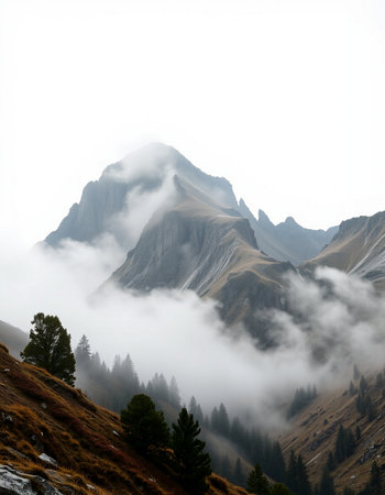 Mountain landscape with clouds and fog in the italian alps