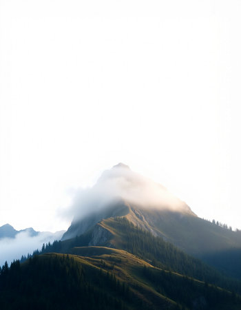 Mountain landscape with fog and clouds. Caucasus, Dombay