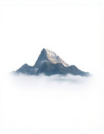 mountain peak in the clouds, isolated on a white background.の写真素材