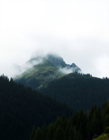 Mountain landscape with fog and clouds in the italian alps