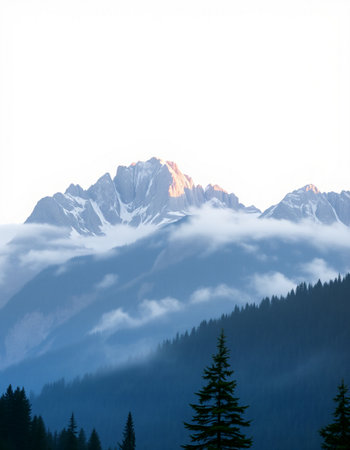 Mountains in the morning mist, Canadian Rockies, Alberta, Canada