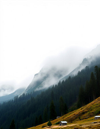 Mountain landscape in the clouds. Caucasus, Dombay.の写真素材