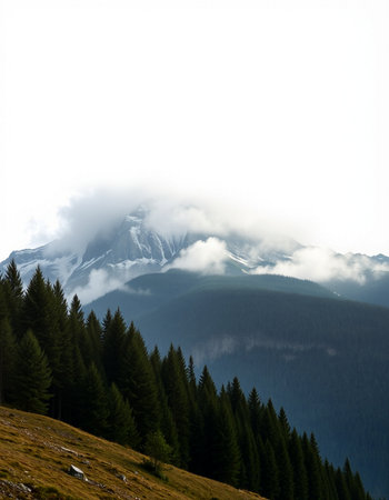 Mountain landscape with coniferous forest on a sunny day.