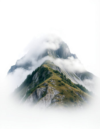 Mountain landscape with fog and clouds on the top of the mountain