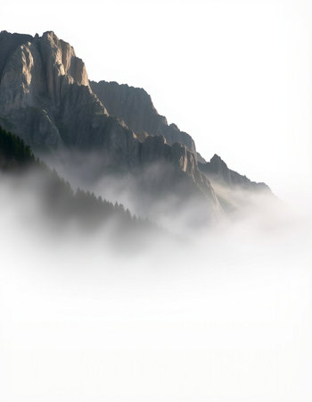 Mountains in the fog, Dolomites, South Tyrol, Italy