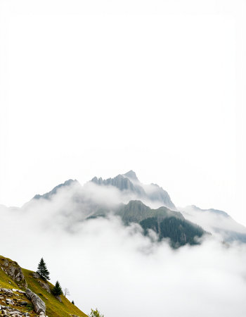 mountain landscape in the clouds on a foggy day in summer