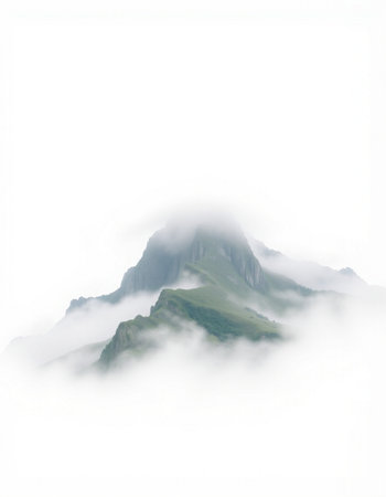 Mountain landscape with fog and clouds on a overcast day.