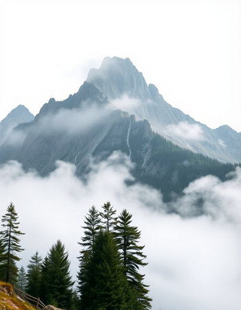 Mountain landscape with clouds and fog in the italian alpsの写真素材