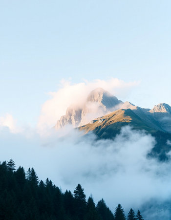 Mountain peak in the clouds.