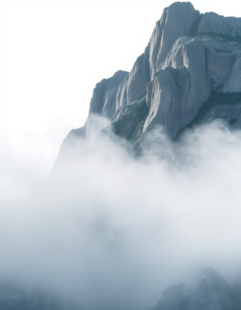 Mountain landscape with clouds and fog in the italian alpsの写真素材