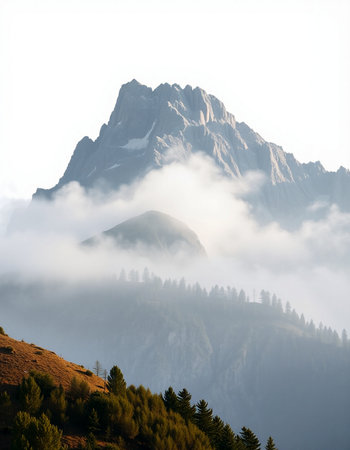 Mountains in the clouds in the Dolomites, Italy.
