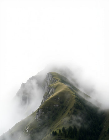 Mountain landscape in the clouds. Caucasus, Dombay.