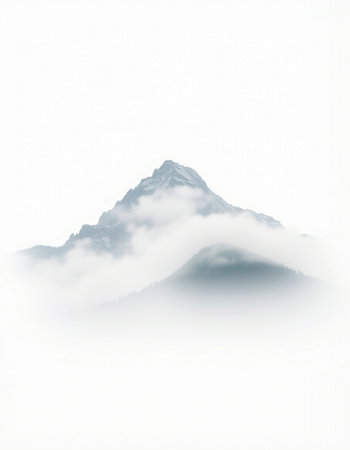 Mountain landscape with fog on a white background. Digital illustration.の写真素材