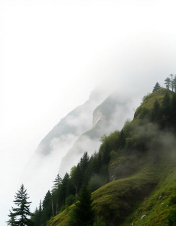 mountain landscape with fog in the italian alps at summerの写真素材