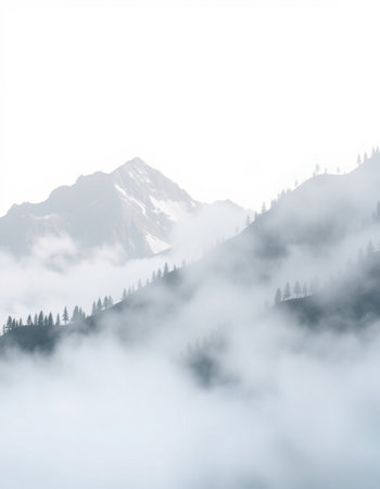 Mountain landscape with clouds and fog in Himalayas, Nepalの写真素材