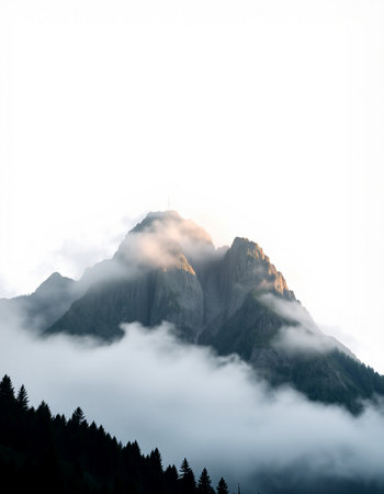 Mountain landscape with fog in the morning. Dolomites, Italyの写真素材