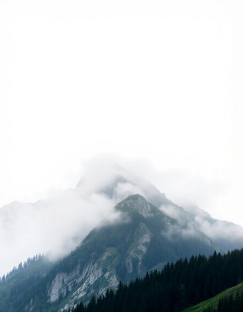 Mountain landscape with clouds and fog on the top of the mountainの写真素材