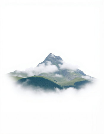 Mountains in the clouds. Isolated on a white background.の写真素材