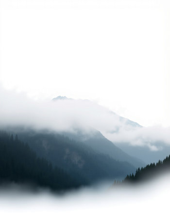 Mountain landscape with fog in the morning. Panoramic view.