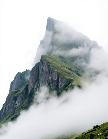 Mountain landscape with clouds and fogの写真素材