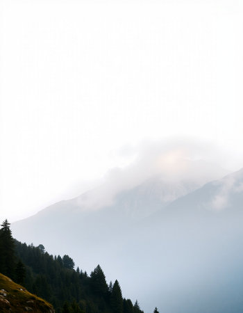 Foggy morning in the mountains. Mountain landscape with fog.