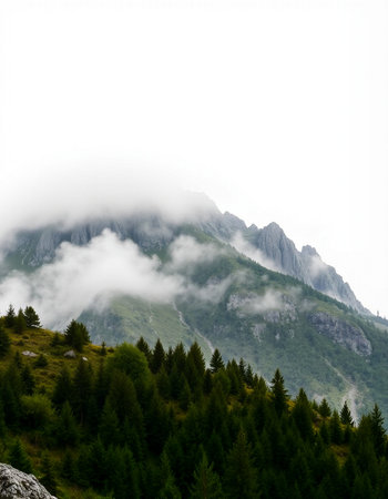 Mountain landscape with fog and clouds in the italian alpsの写真素材