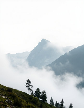 Foggy morning in the italian alps.