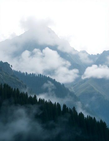 Mountain landscape in the clouds.