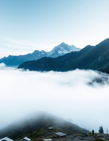 Beautiful mountain landscape with fog.