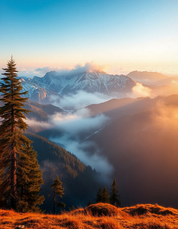 Foggy morning in the mountains. Dramatic scene. Carpathian, Ukraine, Europe. Beauty world.