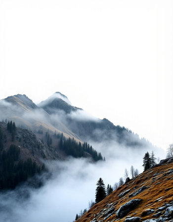 mountain landscape with clouds and fog on the top of the mountain