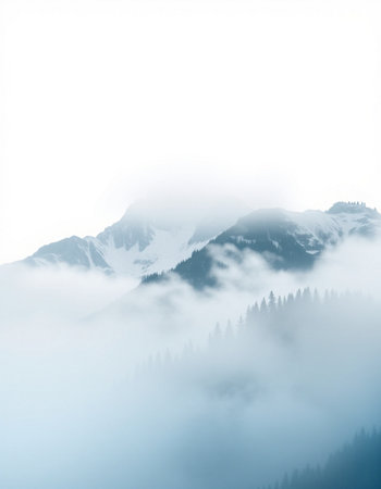 Foggy mountain landscape in the winter, Bavaria, Germanyの写真素材