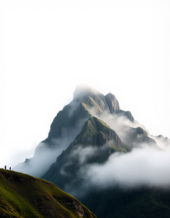 Mountain landscape with clouds and fog. Caucasus Mountains, Georgia.