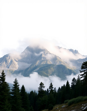 Mountain landscape with fog and clouds in the italian alps