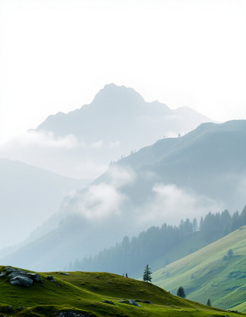 Mountain landscape with fog and clouds in the Dolomites, Italy