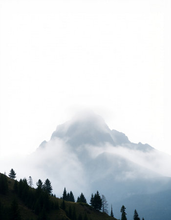 Mountain landscape with fog and clouds. Caucasus Mountains, Georgia.の写真素材