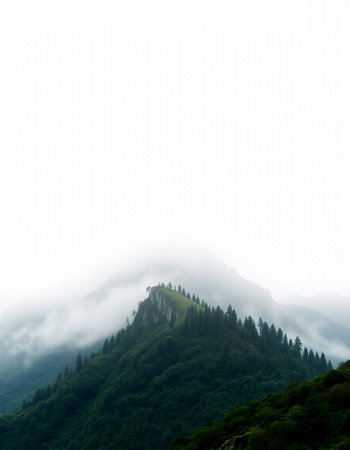Mountain landscape in a foggy dayの写真素材