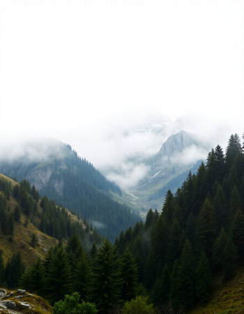 Mountain landscape with fog and clouds in the italian alps