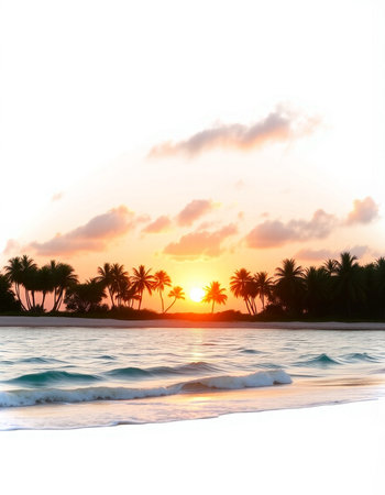 Beautiful tropical beach and sea with coconut palm tree at sunset time - Vintage Filter