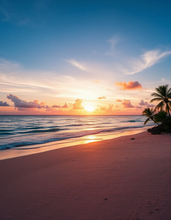 Beautiful tropical beach at sunset time - Vintage Filter and Boost up color Processingの写真素材