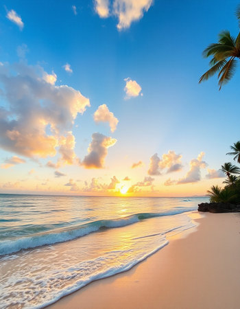 Beautiful tropical beach and sea at sunset time - Holiday Vacation concept