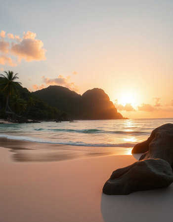 Beautiful sunset on the beach at Seychelles, Praslin