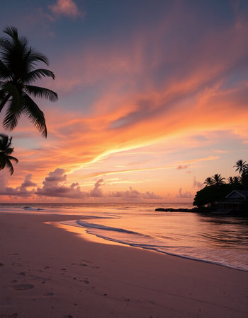 Beautiful sunset on the beach of the caribbean sea.